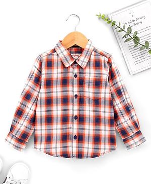 Babyhug Cotton Full Sleeves Checked Shirt With Pocket - Orange