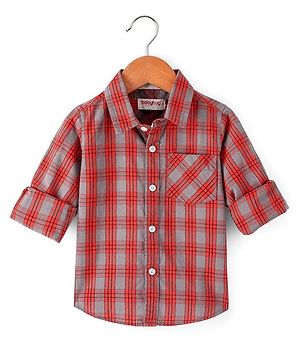 Babyhug Cotton Full Sleeves Checked Shirt- Orange Grey