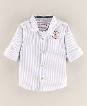 Babyhug Full Sleeves Cotton Striped Shirt With Badge- Blue White