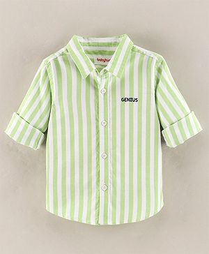 Babyhug Full Sleeves Cotton Striped Shirt With Embroidery- Green