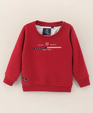 Ruff Full Sleeves Text Printed Slim Fit Sweatshirt - Red