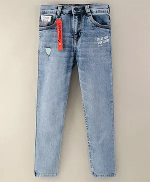 Ruff Full Length Washed Denim Slim Fit Jeans - Ice Blue