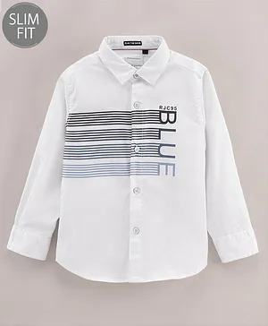 Ruff Cotton Full Sleeves Shirt Text Print - White