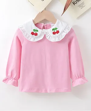 Kookie Kids Cotton Full Sleeves Top with Cherry Embroidery - Pink