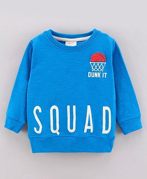 Ollypop Looper Full Sleeves Light Winterwear Sweatshirt Text Print - Blue