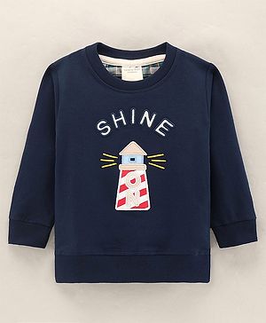 Ollypop Cotton Full Sleeves Sweatshirt Text Embriodery - Midnight Blue