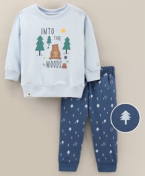 Ollypop Full Sleeves Winter Wear Suit Tree Print - Blue