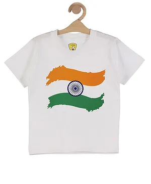 Lil Lollipop Half Sleeves Flag Printed Independence Day Theme Tee - White
