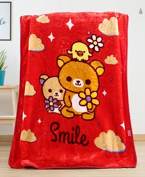 Babyhug Premium Embossed Mink Blanket Kitty Print - Dark Red