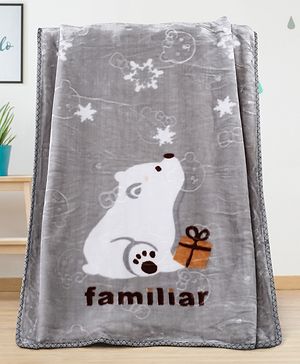 Babyhug Premium Embossed Mink Blanket Polar Bear Print - Grey