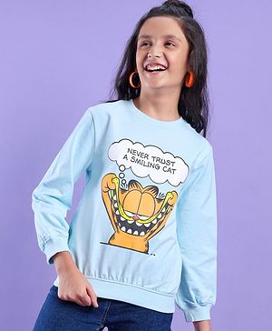 Pine Kids Cotton Knit Full Sleeves Garfeild Collection Bio Washed Crew Neck Sweatshirt - Blue