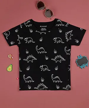 Be Awara Half Sleeves Dino Printed T Shirt - Black