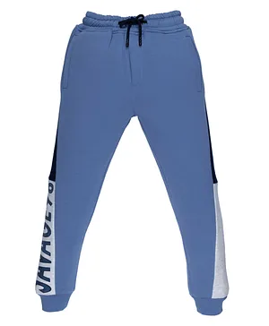 Status Quo Knitted Jogger Pant Text Print - Blue