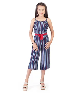 Tiny Girl Sleeveless Striped Jumpsuit -  Navy Blue