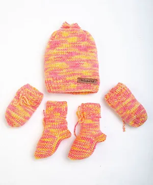 The Original Knit Unisex Melange Patterned Handmade Cap With Socks & Mittens - Multi Color