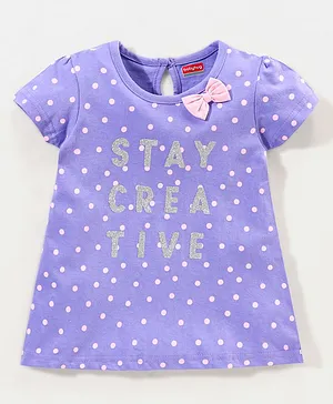 Babyhug 100% Cotton Half Sleeves Dot Print Frock with Bow Applique - Purple