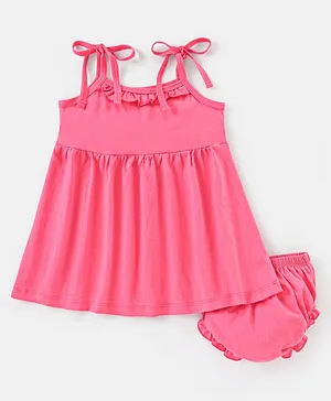 Babyhug 100% Cotton Singlet Solid Color Frock with Bloomer - Dark Pink