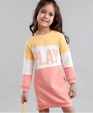 Babyhug 100% Cotton Full Sleeves Colour Block Sweatdress -Multicolour