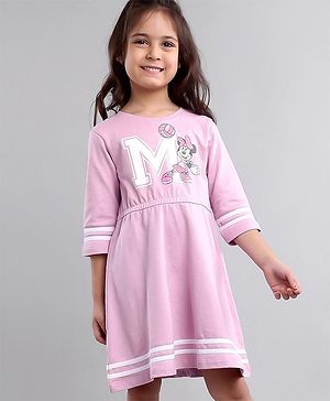 Babyhug 100% Cotton Three Fourth Sleeves Minnie Mouse Printed Frock - Lilac - 18-24m Purple/Violet