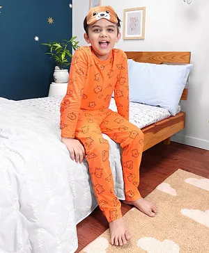 Pine Kids Full Sleeves Cotton Night Suit with Ghost Print - Orange