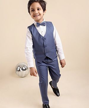 Babyhug Full Sleeves Party Suit With Bow - Blue