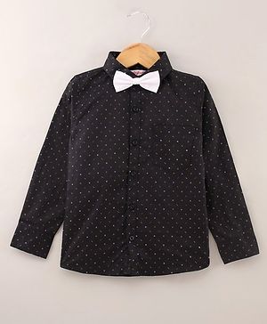 Babyhug Full Sleeves Printed Party Wear Shirt With Bow - Black
