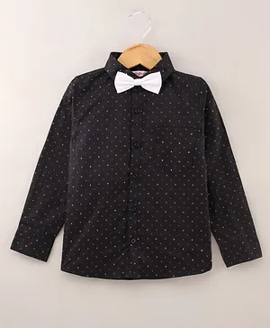 Babyhug Full Sleeves Printed Party Wear Shirt With Bow - Black