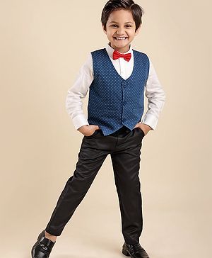 Babyhug Full Sleeves Party Suit With Bow - Blue & Black