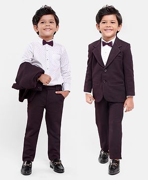 Babyhug Full Sleeves Party Suit with Bow Solid - Dark Purple