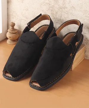 Pine Kids Peshawari Ethnic Sandals with Velcro Closure - Black