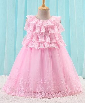 Babyhug Sleeveless Party Wear Frock Lace Embroidered - Pink