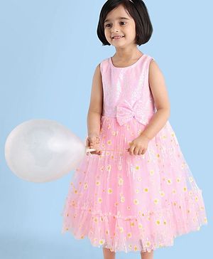 Babyhug Sleeveless Party Wear Sequin Embroidery Ankle Length Frock - Pink