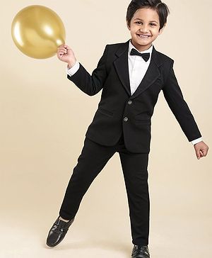 Babyhug Full Sleeves Party Suit with Bow Solid - Black