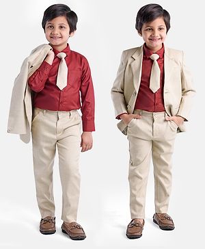 Babyhug Full Sleeves 4 Pcs Party Suit - Cream
