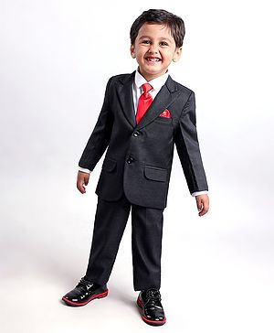 Babyhug Full Sleeves Party Suit With Bow Solid - Black