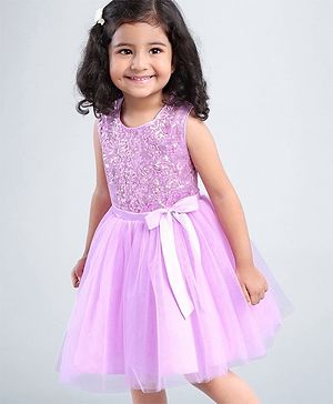 Babyhug Sleeveless Sequinned Party Frock - Lavender