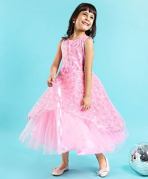 Babyhug Sleeveless Party Wear Frock Floral Corsage - Pink