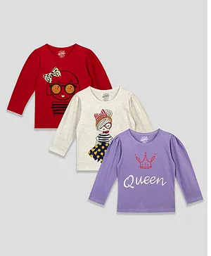 The Sandbox Clothing Co Pack Of 3 Full Sleeves Doll & Queen Printed Tees - Red White & Purple