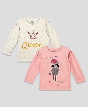 The Sandbox Clothing Co Pack Of 2 Full Sleeves Girl & Queen Printed Tees - Grey & Pink