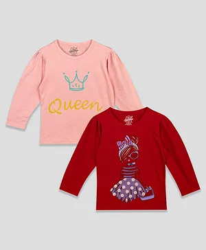 The Sandbox Clothing Co Pack Of 2 Full Sleeves Queen & Doll Printed Tees - Red & Pink