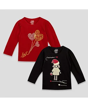 The Sandbox Clothing Co Pack Of 2 Full Sleeves Girl Love & Hearts Printed Tees - Black & Red
