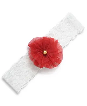 Funkrafts Netted Flower Applique & Pearl Detailed Headband - Red