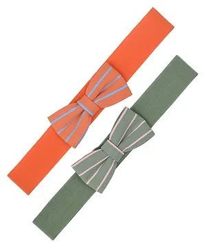 Funkrafts Set Of 2 Striped Bow Detailed Headbands - Orange & Green
