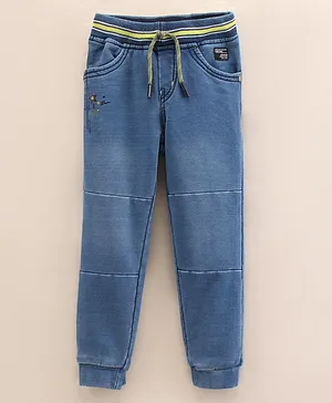 Olio Kids Cotton Knit Full Length Washed Denim Jeans  - Light Blue