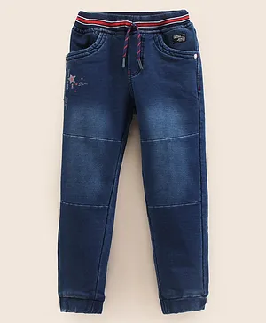 Olio Kids Cotton Knit Full Length Washed Denim Jeans  - Dark Blue
