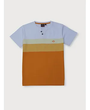 Gini And Jony Half Sleeves T-Shirt Color Block Print - Orange