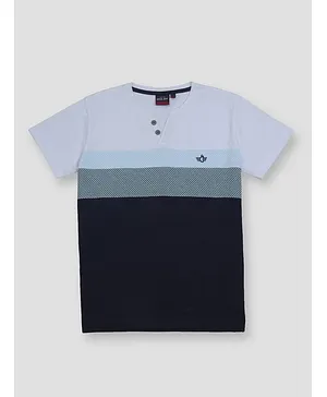Gini And Jony Half Sleeves T-Shirt Color Block Print - Blue