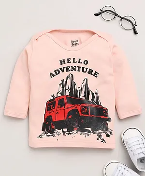ROYAL BRATS Organic Cotton Full Sleeves Hello Adventures Jeep Printed Tee - Pink
