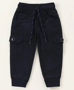 Olio Kids Cotton Lycra Full Length Solid Trouser - Blue