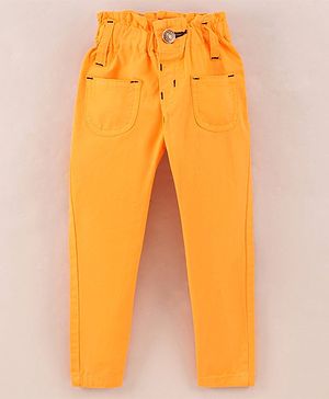 Olio Kids Full Length Cotton Lycra Solid Trouser - Yellow